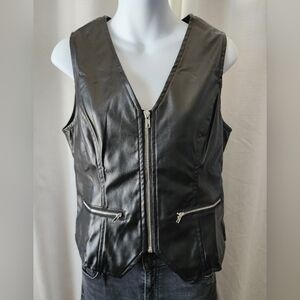 Black Faux Leather Zip-Up Vest